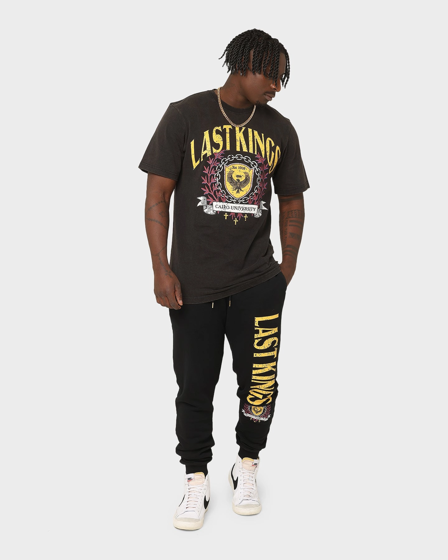 Reinforced Shoulder Stitching Gym clothing Last Kings Cairo University Short Sleeve T-Shirt Vintage Black