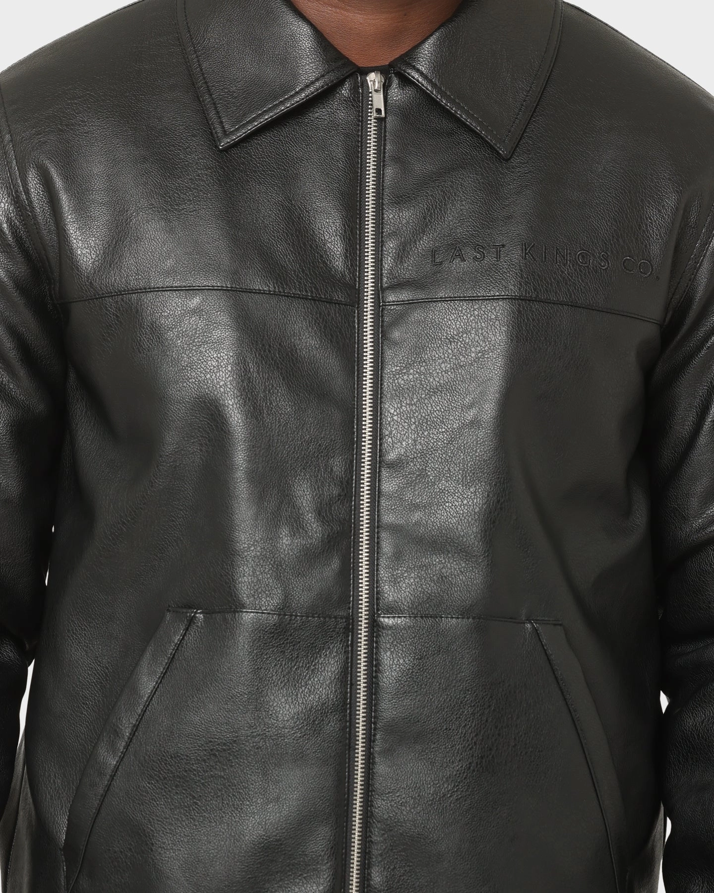 Animal Print Wind Safe Last Kings Chain Faux Leather Jacket Black