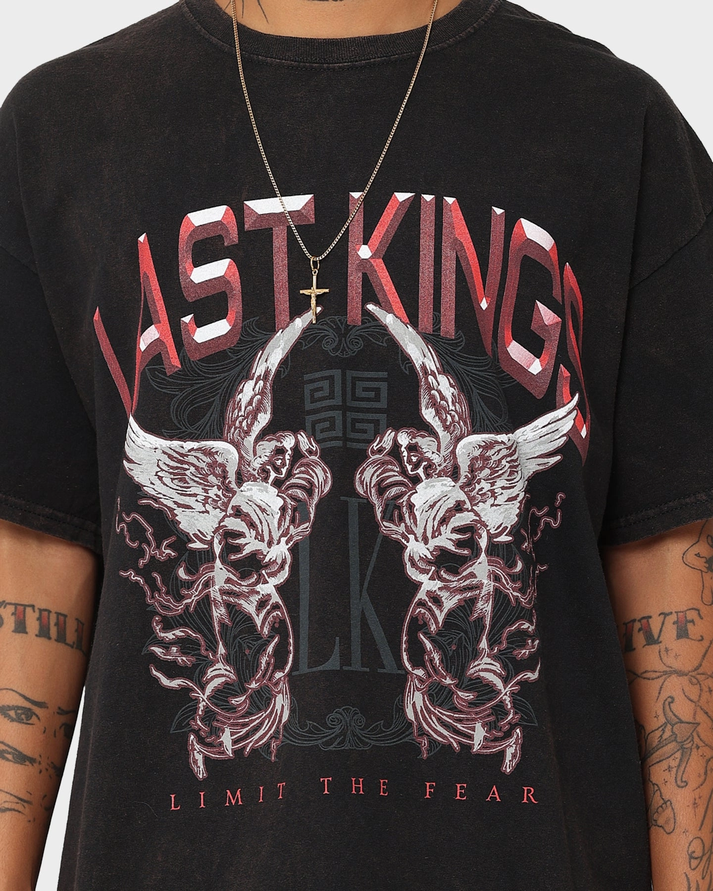 Last Kings Limit The Fear T-Shirt Vintage Black Ethically Sourced Cotton