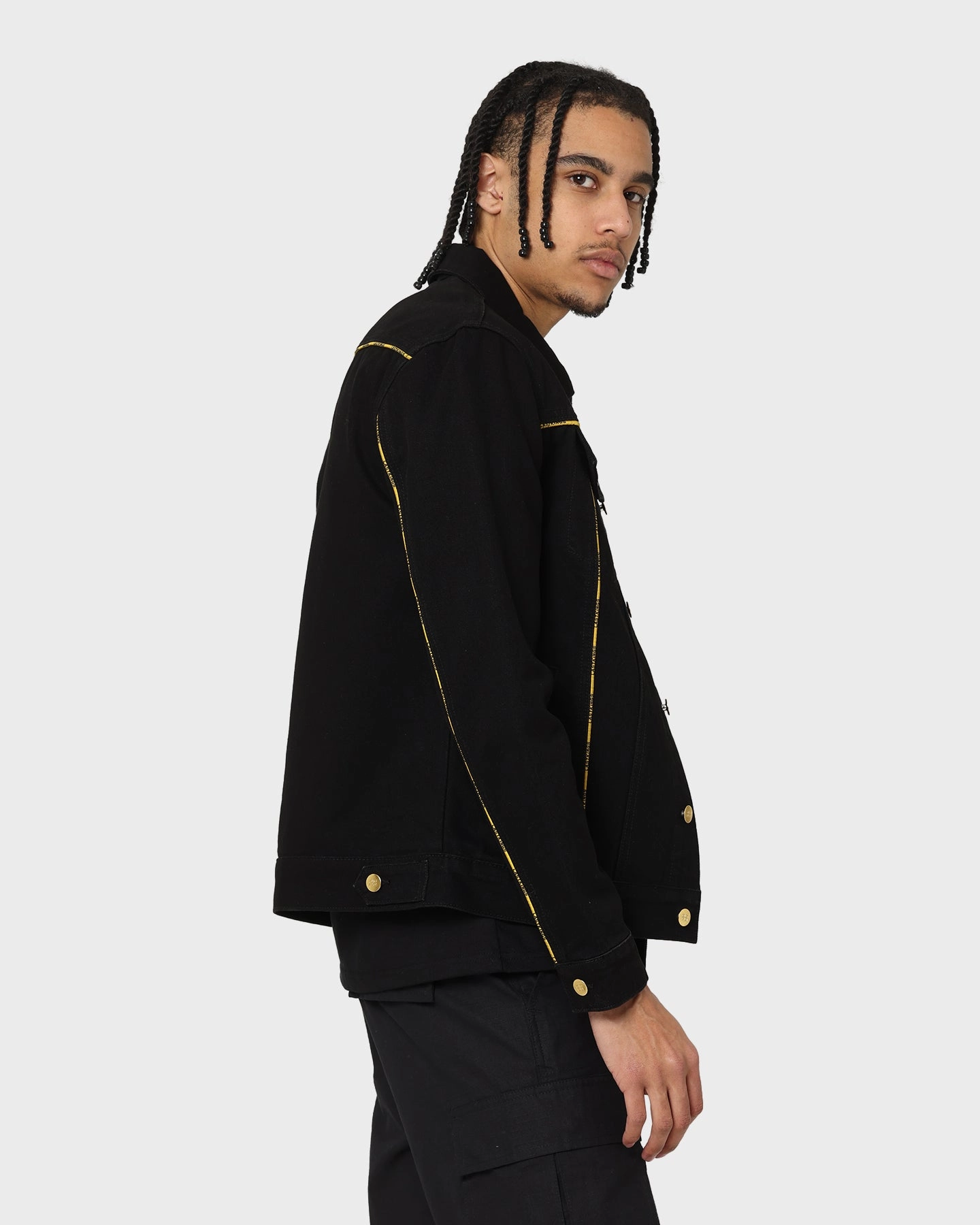 Last Kings Piping Denim Jacket Black Denim Collared suitable for extreme sports