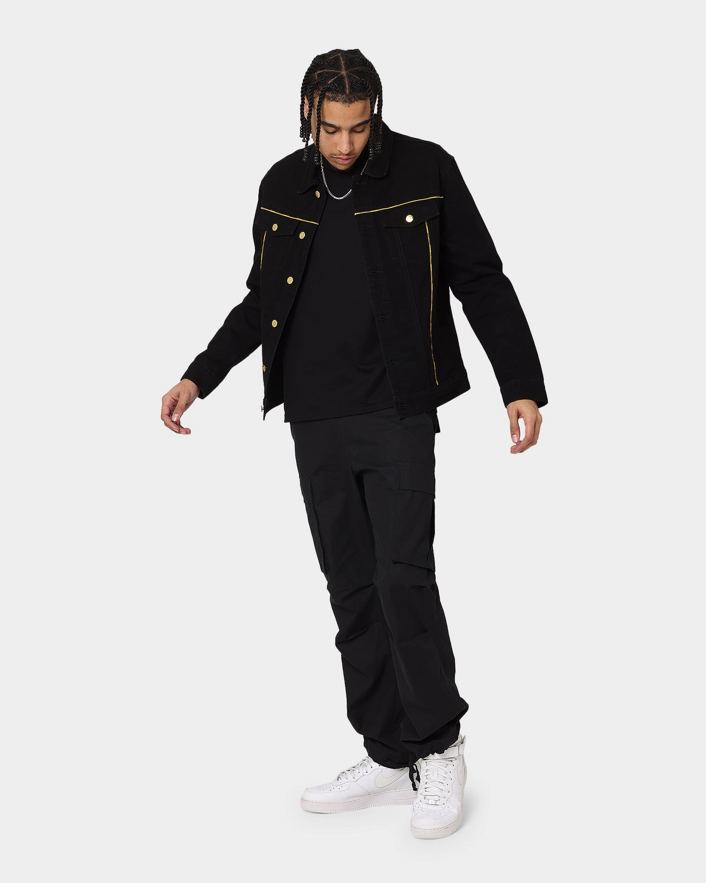 NoiseReduced Closure System Statement Piece Last Kings Piping Denim Jacket Black Denim