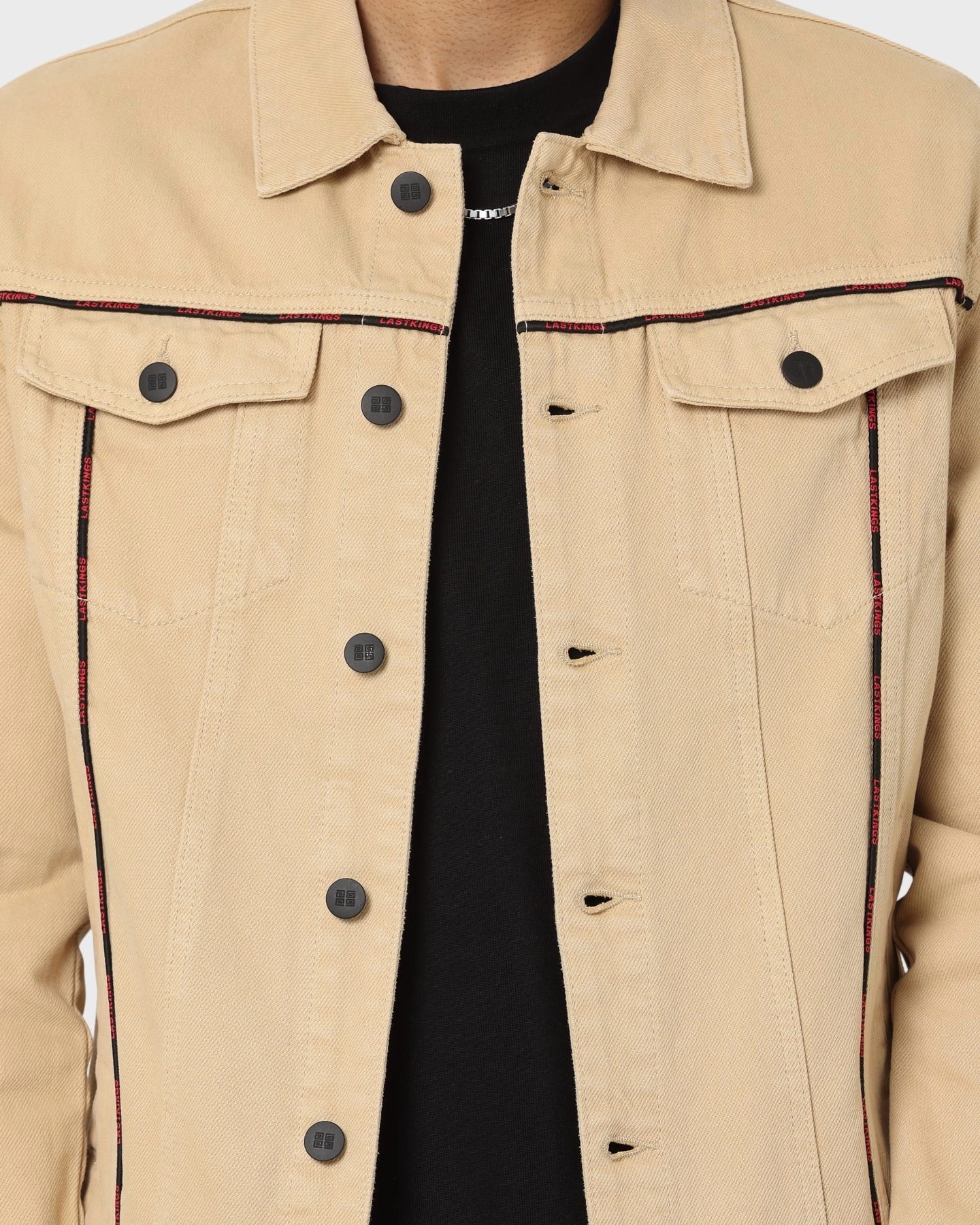 Mid-layer Neutral Tones Last Kings Piping Denim Jacket Denim/Khaki