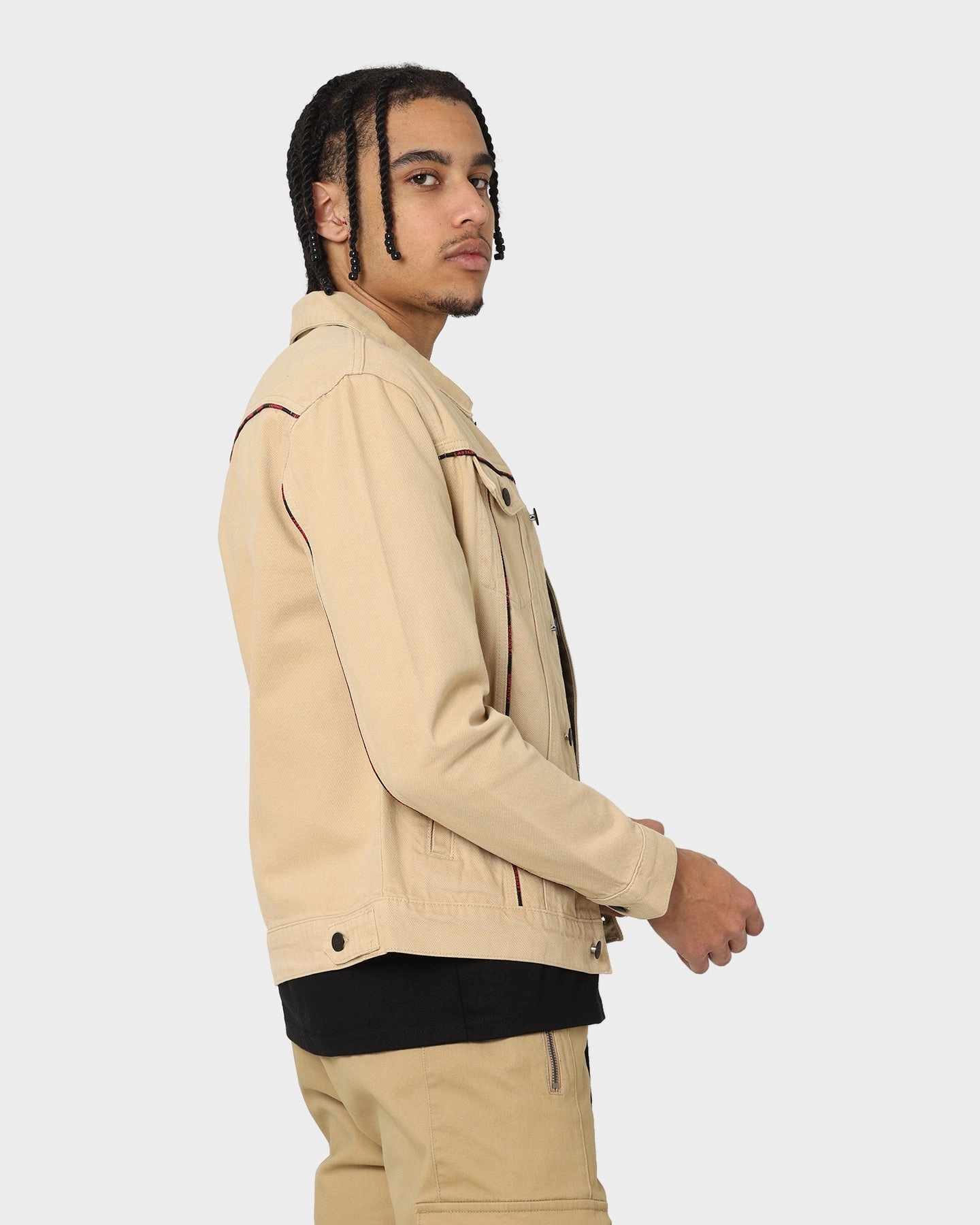 Last Kings Piping Denim Jacket Denim/Khaki Dual Zipper System backpack