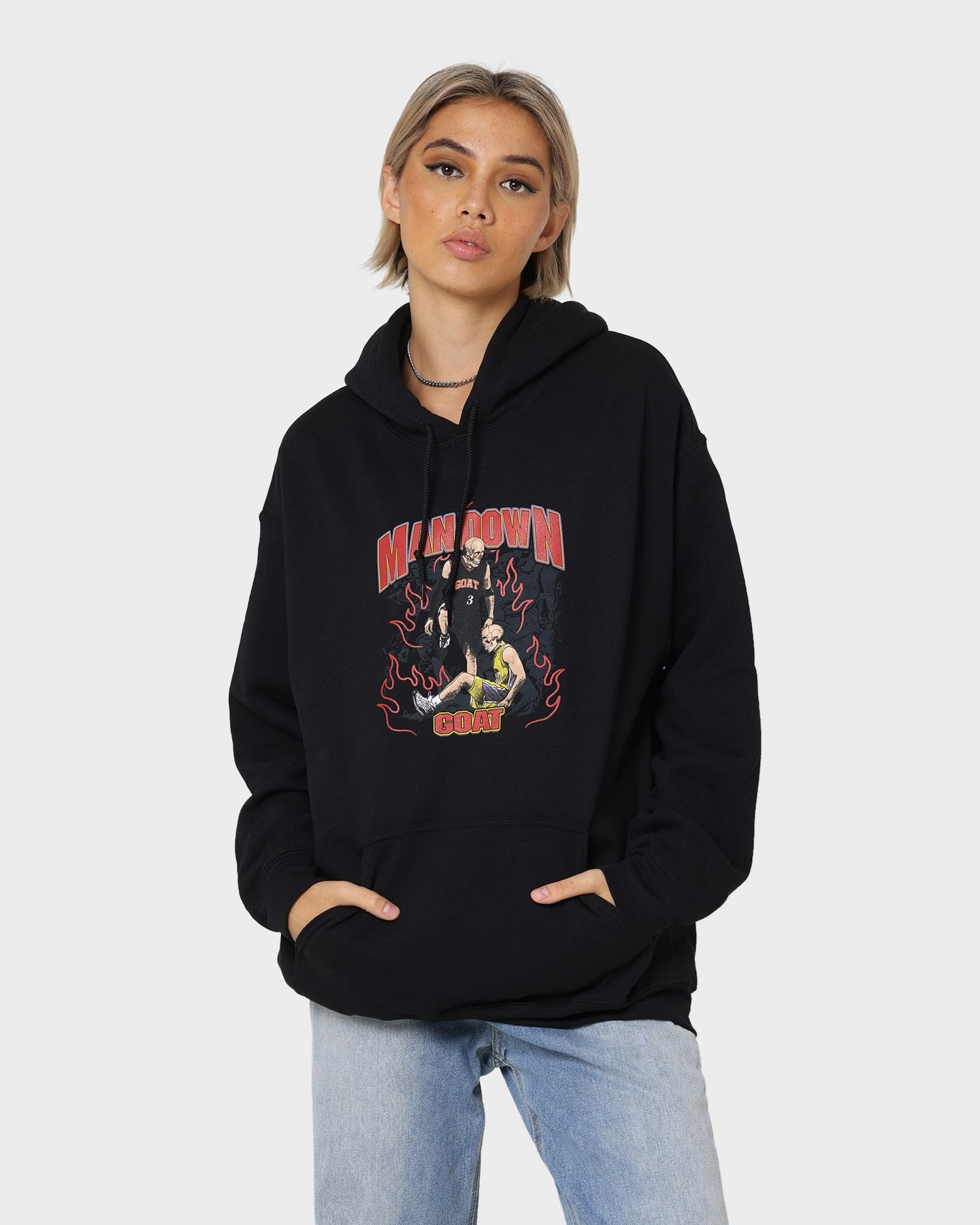 Fray Resistant Finish Goat Crew Man Down Hoodie Black