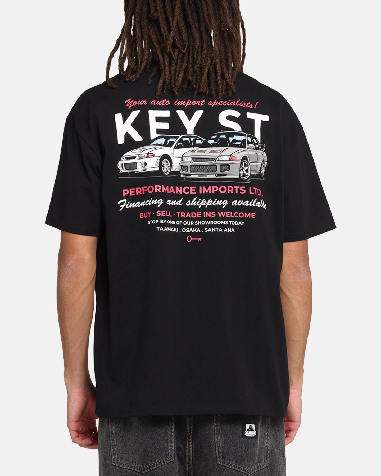 Ribbed Collar Design Outdoor Look Key Street Dealership T-Shirt Black