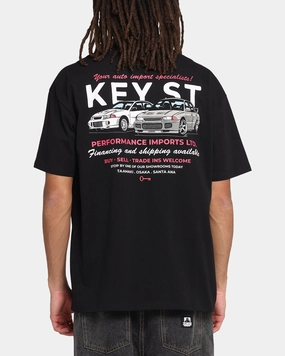 Ribbed Collar Design Outdoor Look Key Street Dealership T-Shirt Black