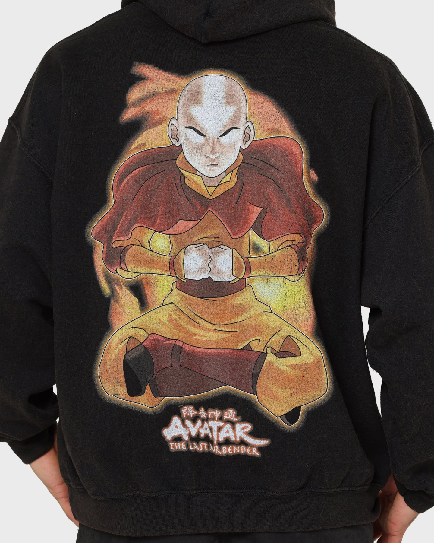 Non Irritating Lining Tailored Silhouette Goat Crew X Avatar: Aang Fire Vintage Hoodie Washed Black