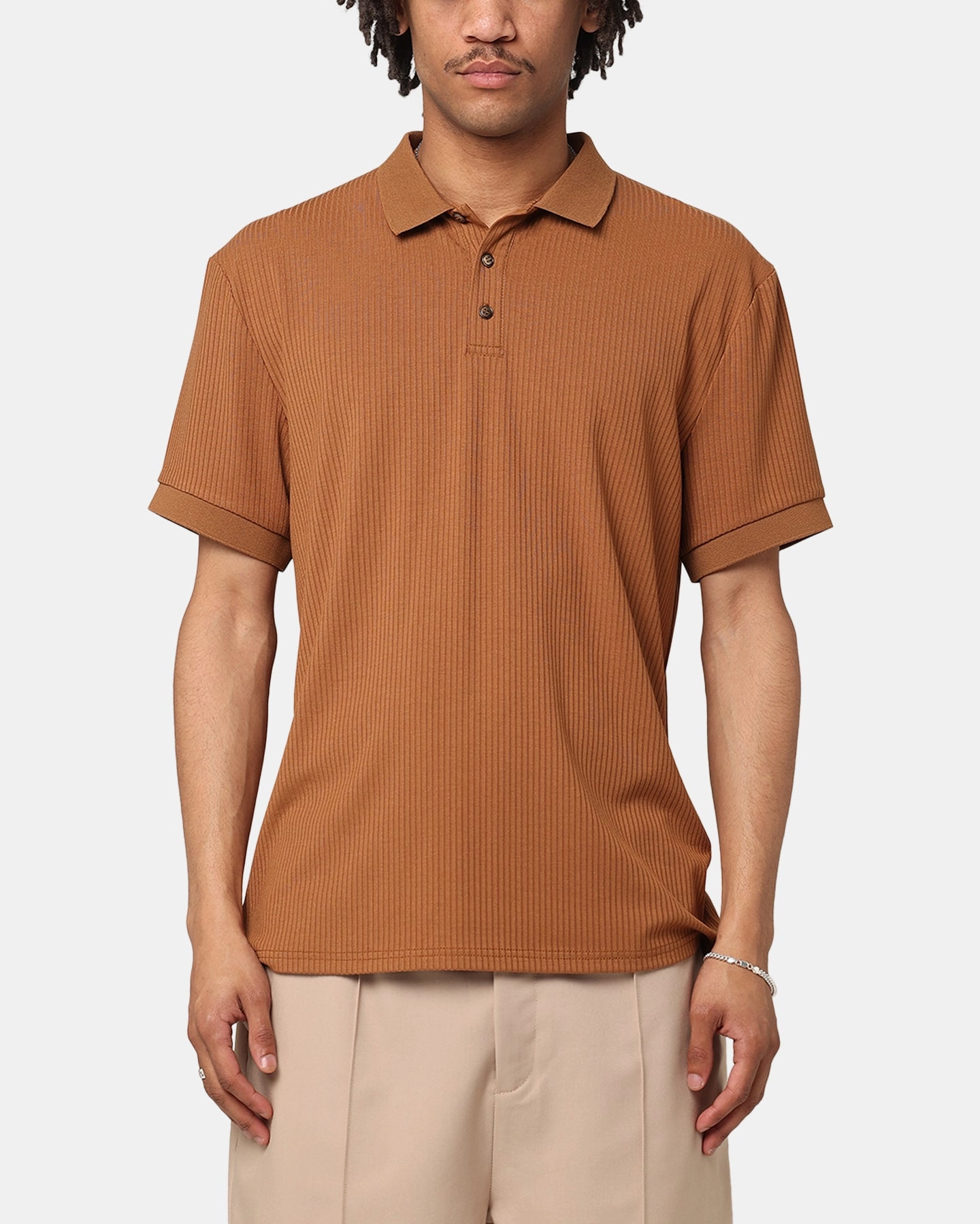 Bound Edge Detailing XXIII Luis Rib Polo Shirt Brown