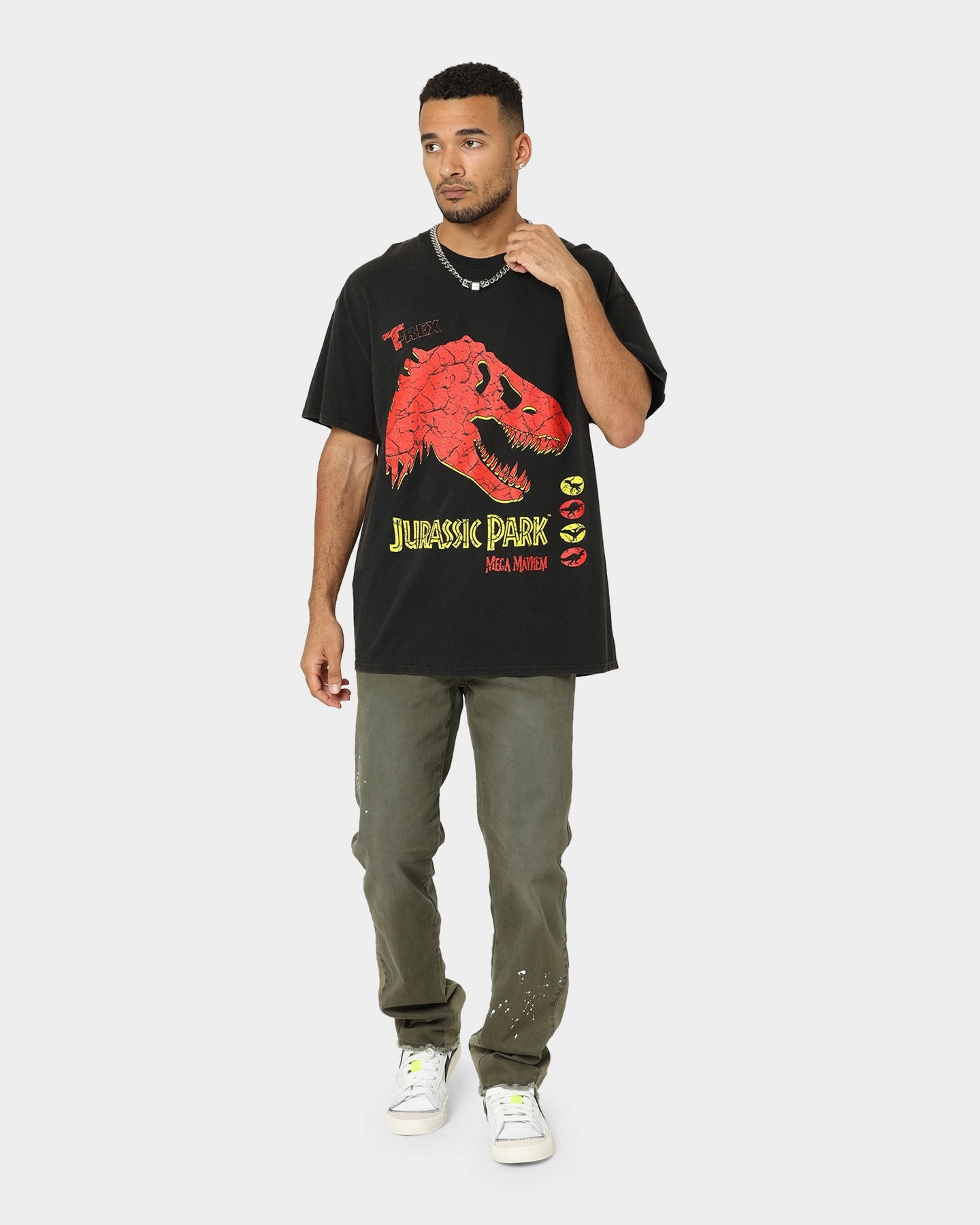 American Thrift X Jurassic Park Mega Mayhem Vintage T-Shirt Black Wash Flexible Weave Simple Style