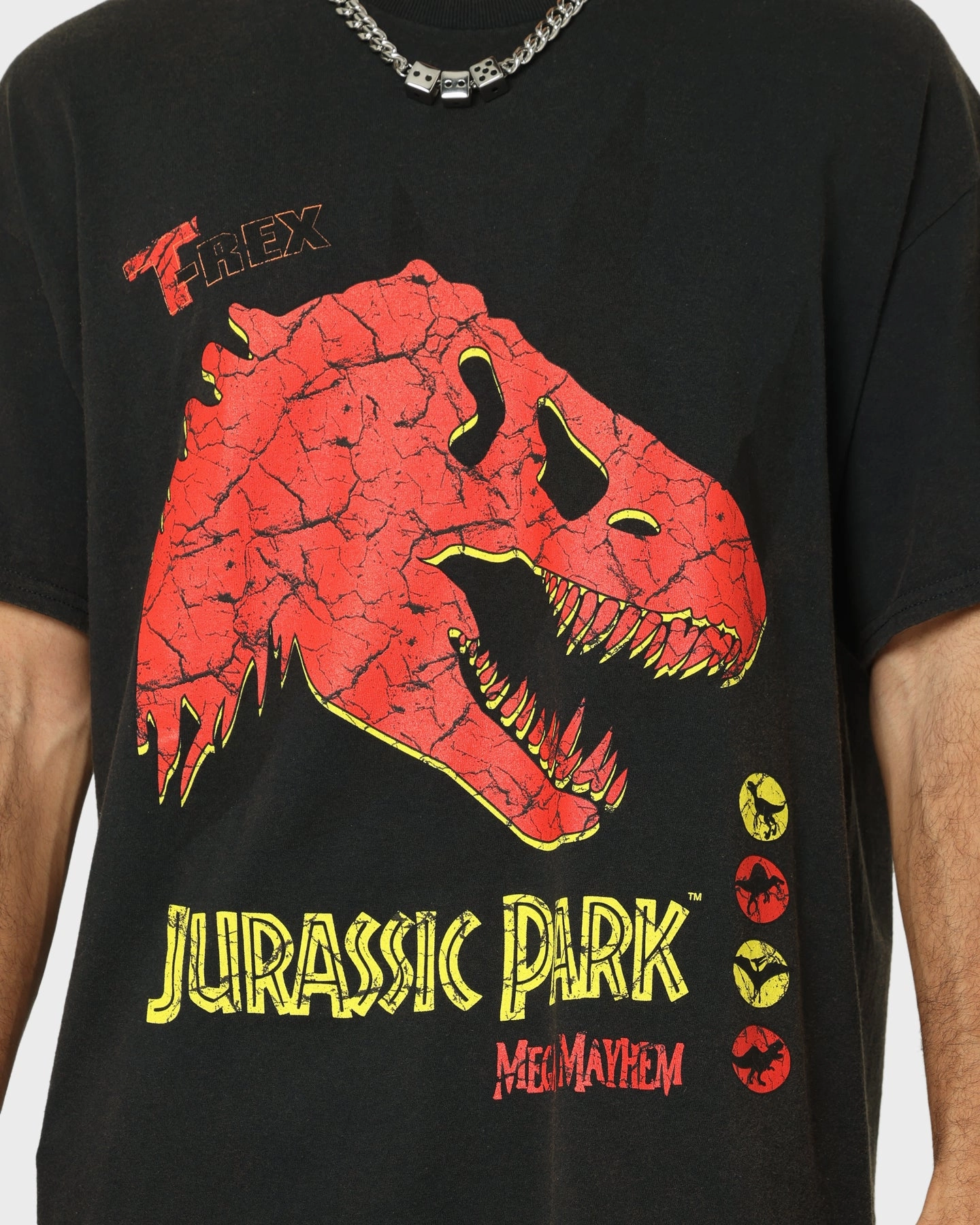 Chilly Layer Comfort Design American Thrift X Jurassic Park Mega Mayhem Vintage T-Shirt Black Wash