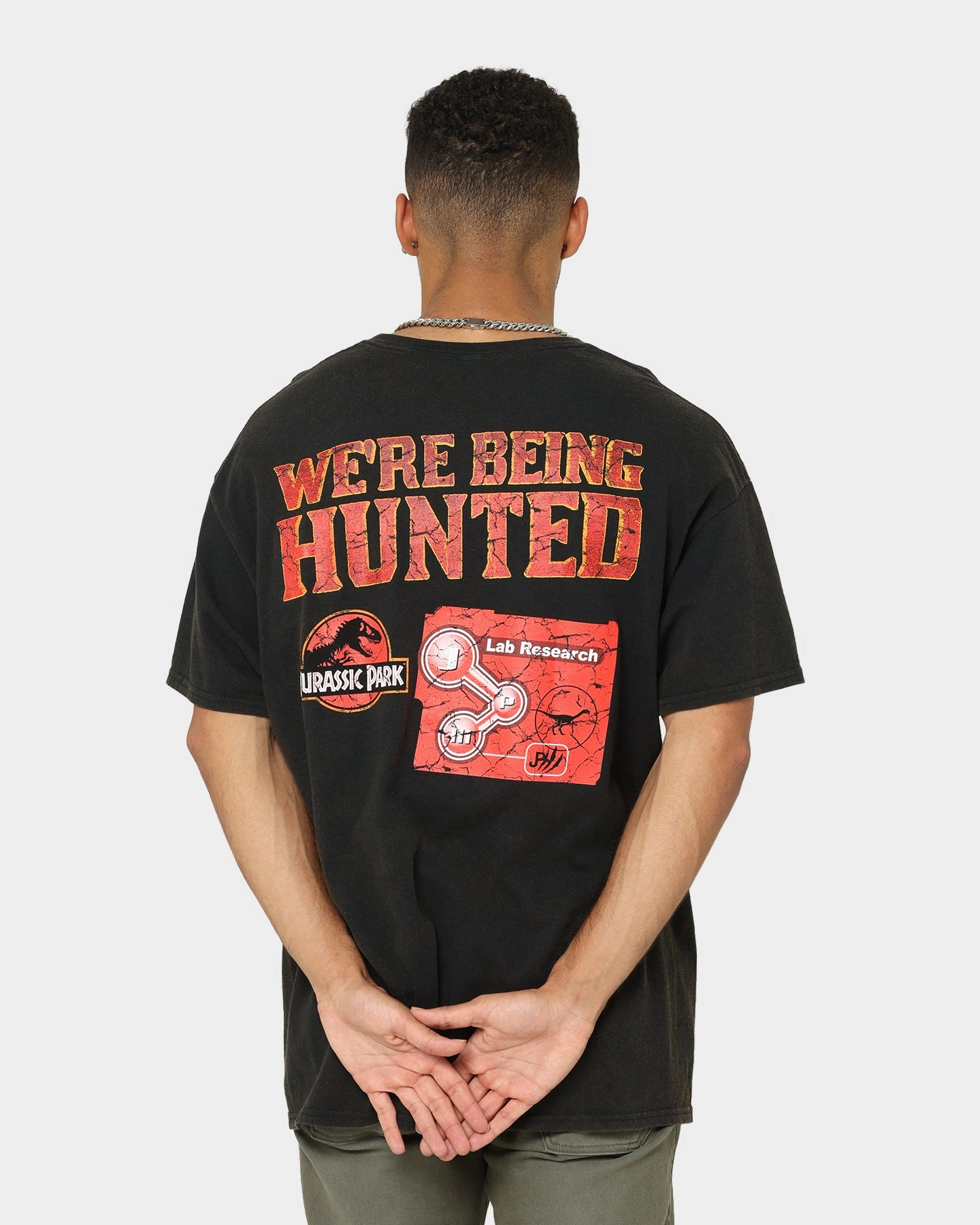 Floral Pattern American Thrift X Jurassic Park Mega Mayhem Vintage T-Shirt Black Wash