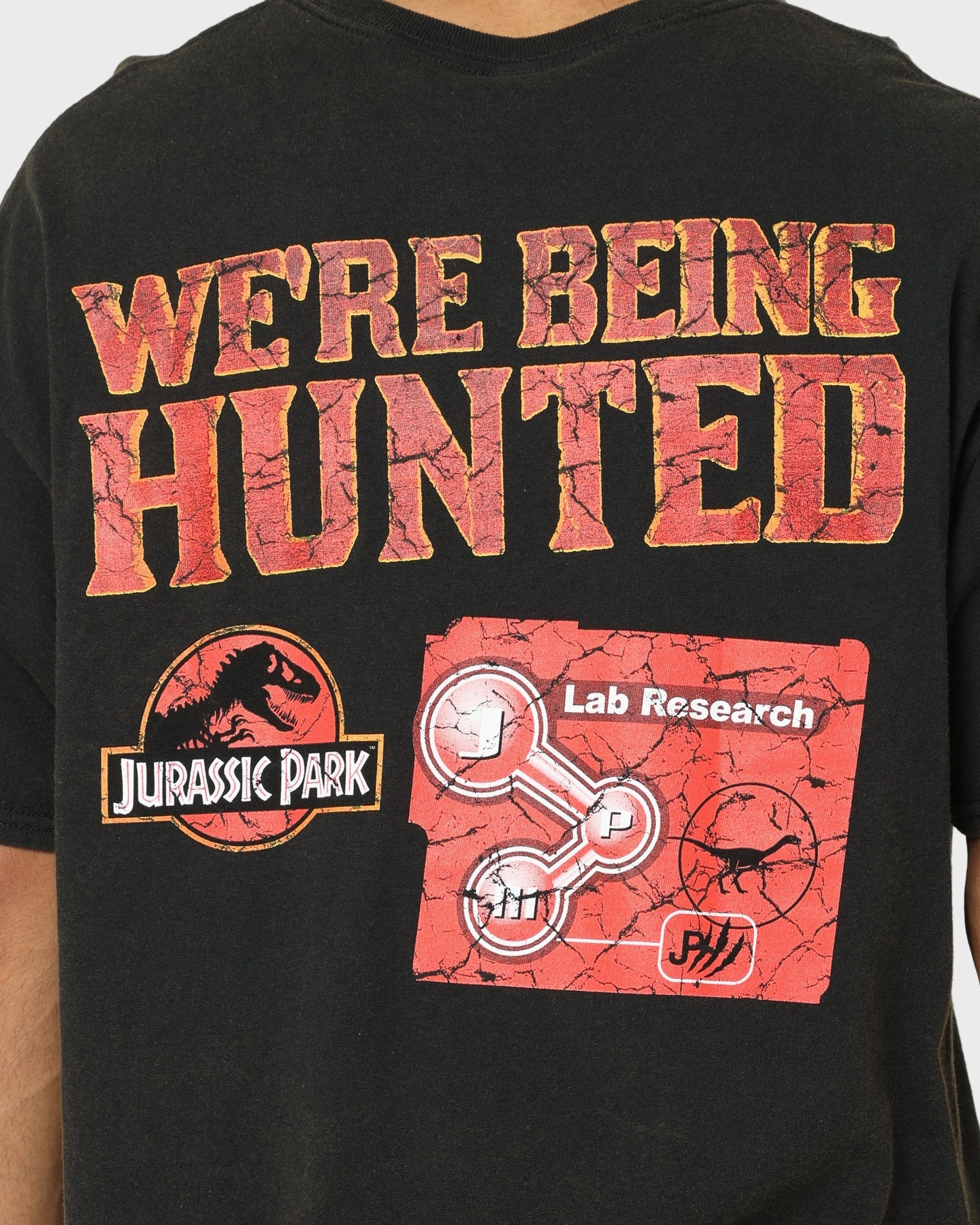 DoubleStitchedHem Layering Comfort American Thrift X Jurassic Park Mega Mayhem Vintage T-Shirt Black Wash