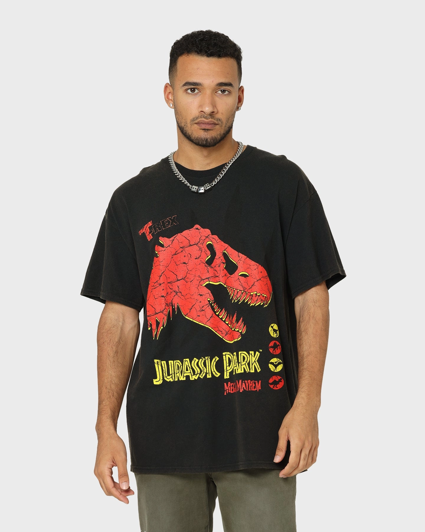 American Thrift X Jurassic Park Mega Mayhem Vintage T-Shirt Black Wash Comfort Apparel Soft Brushed Finish