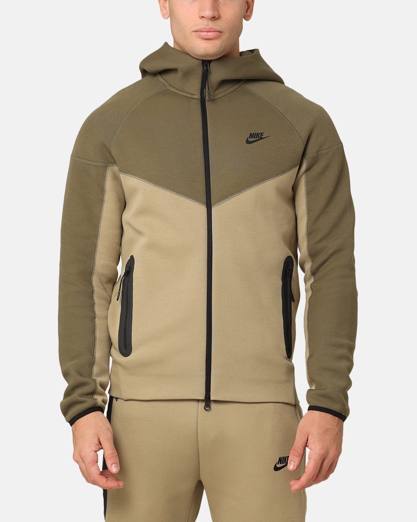Nike Sportswear Tech Fleece Windrunner Full Zip Hoodie Neutral Olive Fleece Lined Interior