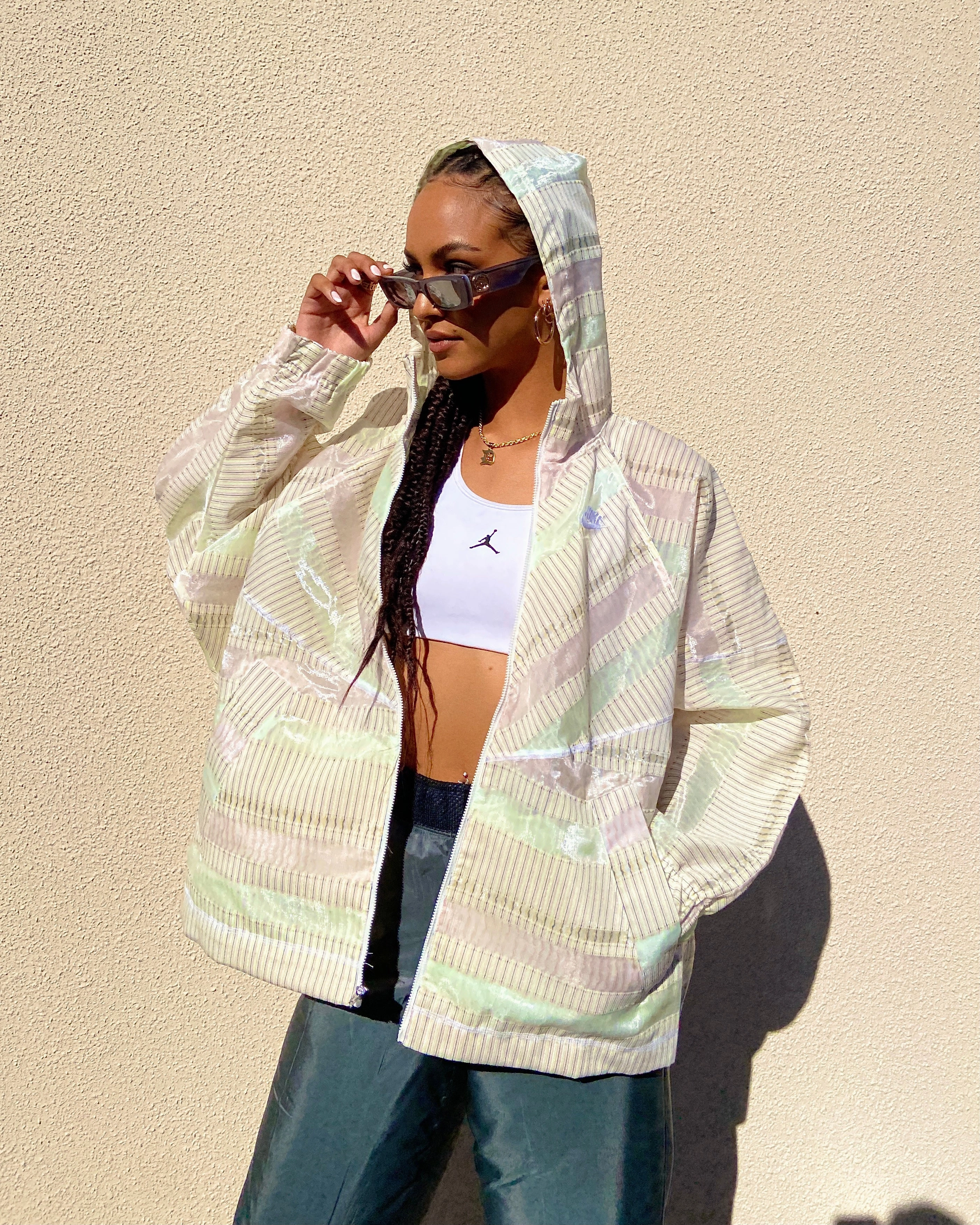 UV Protective Layer Foldable Collar Nike Women's Nike Sportswear Earth Day Zip Up Windrunner Multi-colour/White
