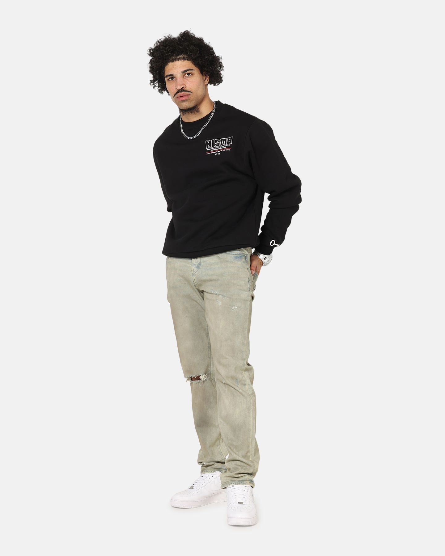 Relaxed Fit Silhouette Seamless Knit Cuffs Key Street Nissan Nismo Classic Crewneck Black
