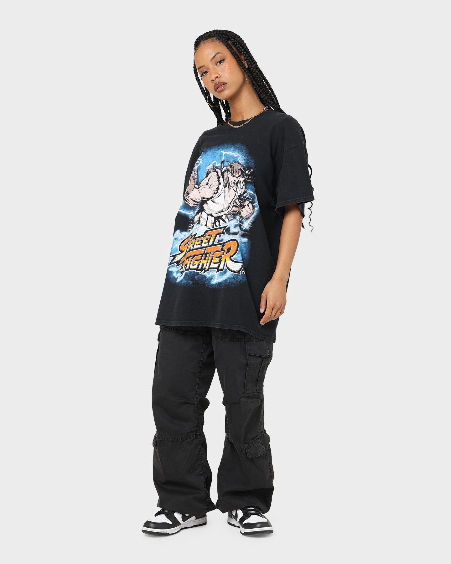 Goat Crew X Street Fighter Ryu Vintage T-Shirt Black Wash Relaxed Armhole Cut FlexibleKnit