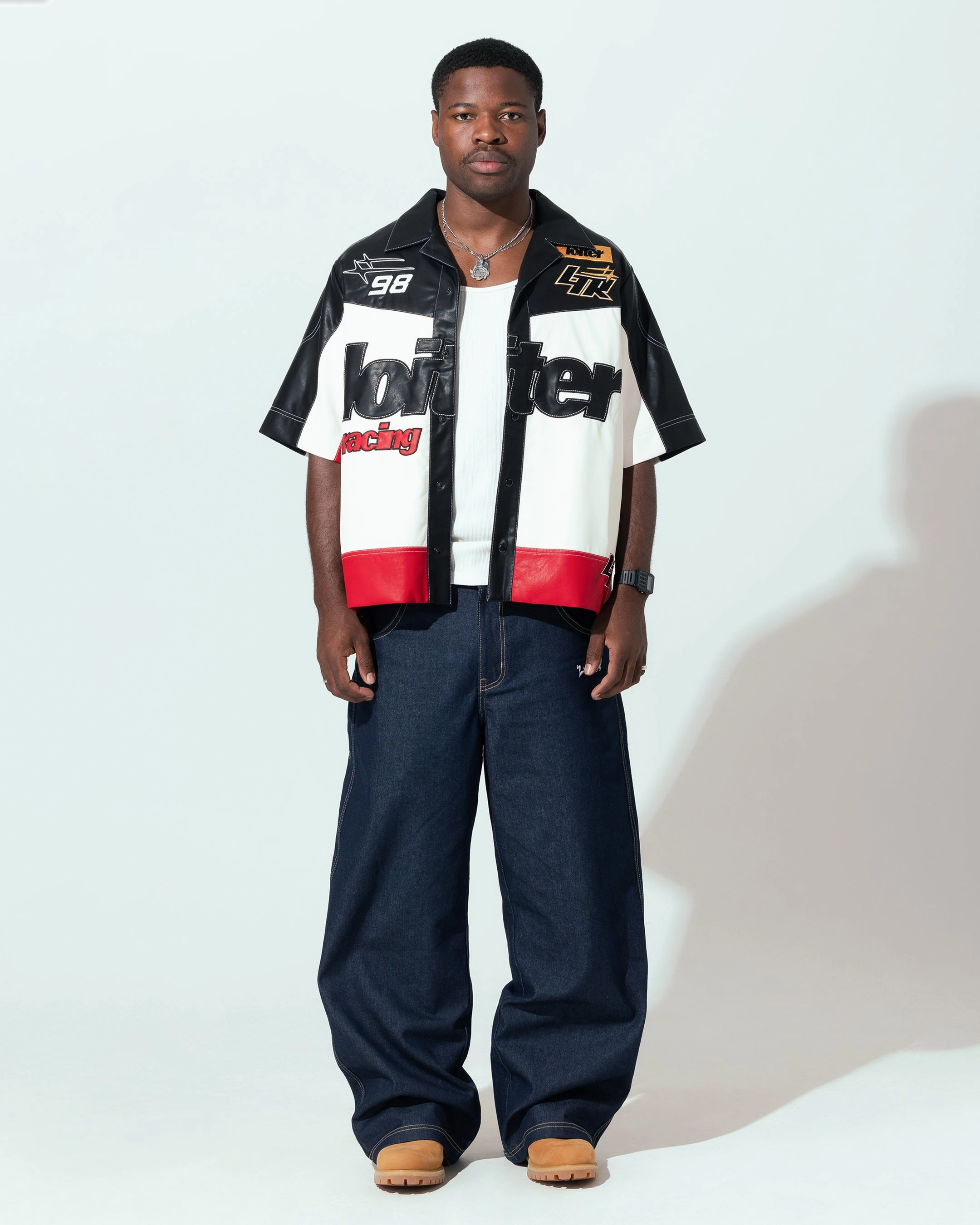 Loiter Racer Button Up Shirt Black/Red Distribute Era