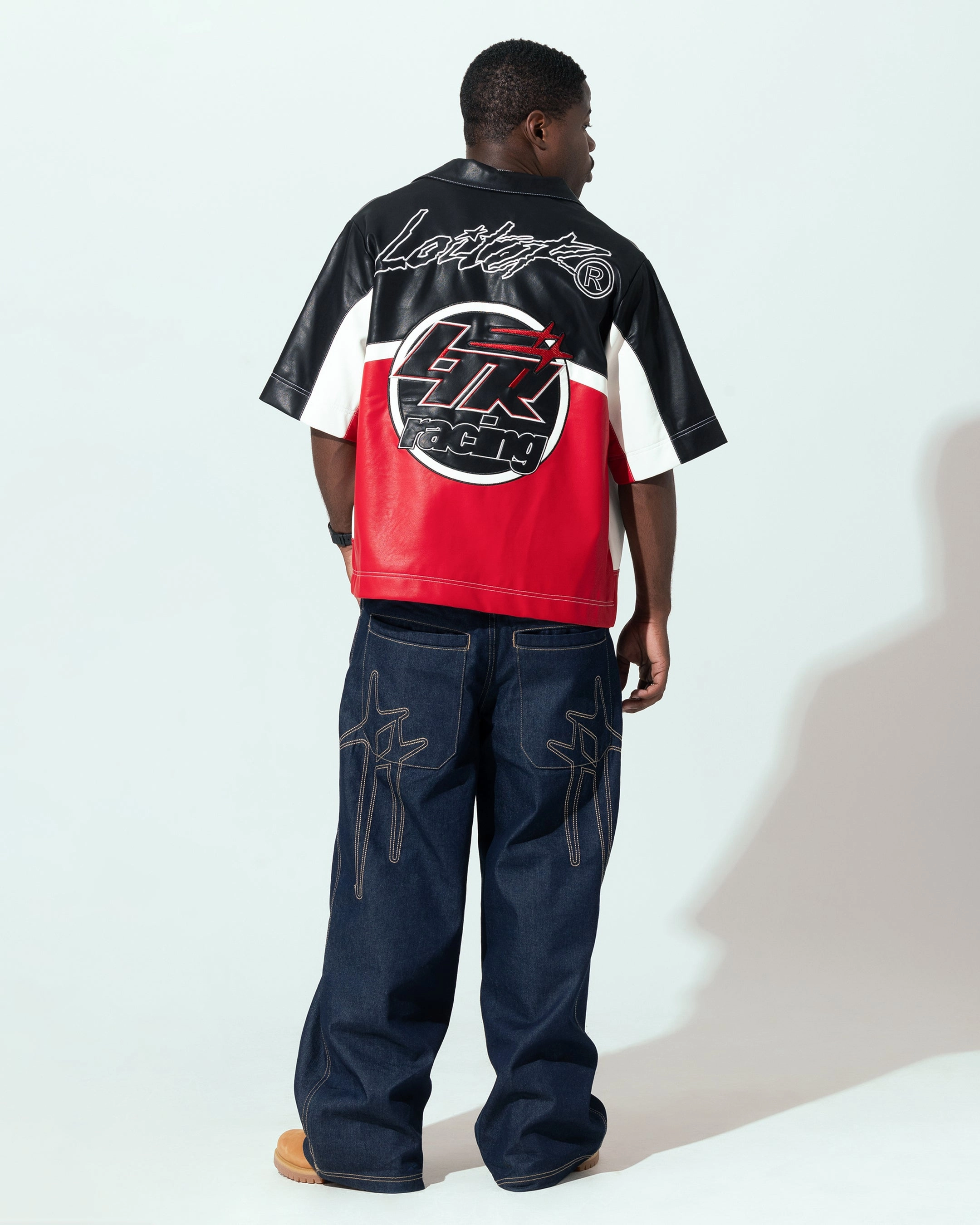 Breathable Mesh Panels Loiter Racer Button Up Shirt Black/Red