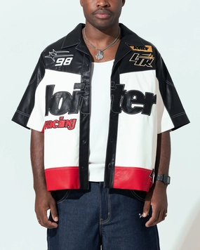 Articulated Sleeve Cut Loiter Racer Button Up Shirt Black/Red