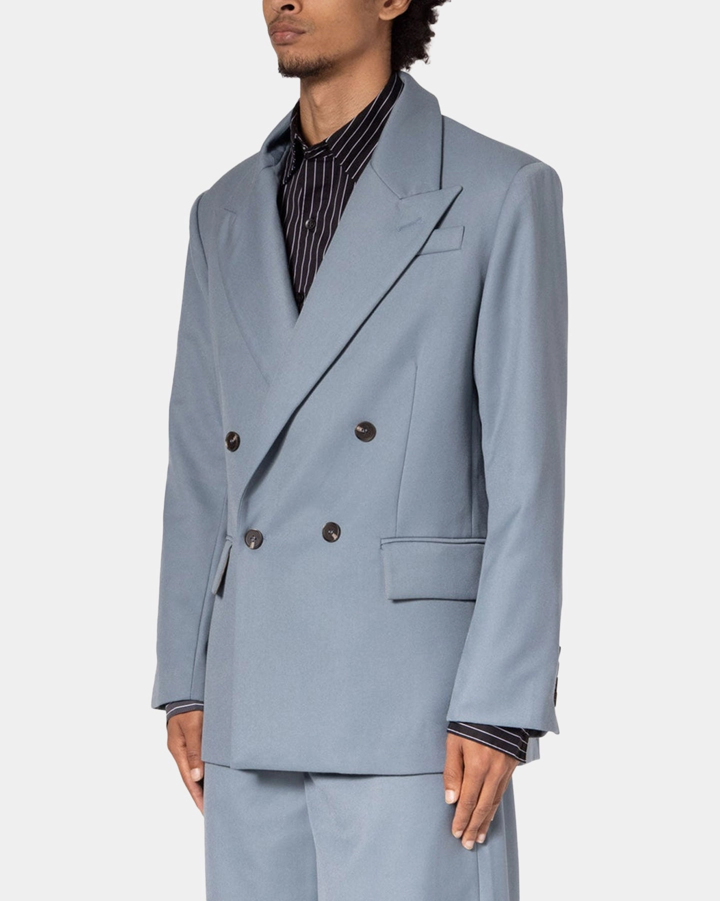 Water-Resistant Layer thermal MNML Double Breasted Suit Jacket Teal