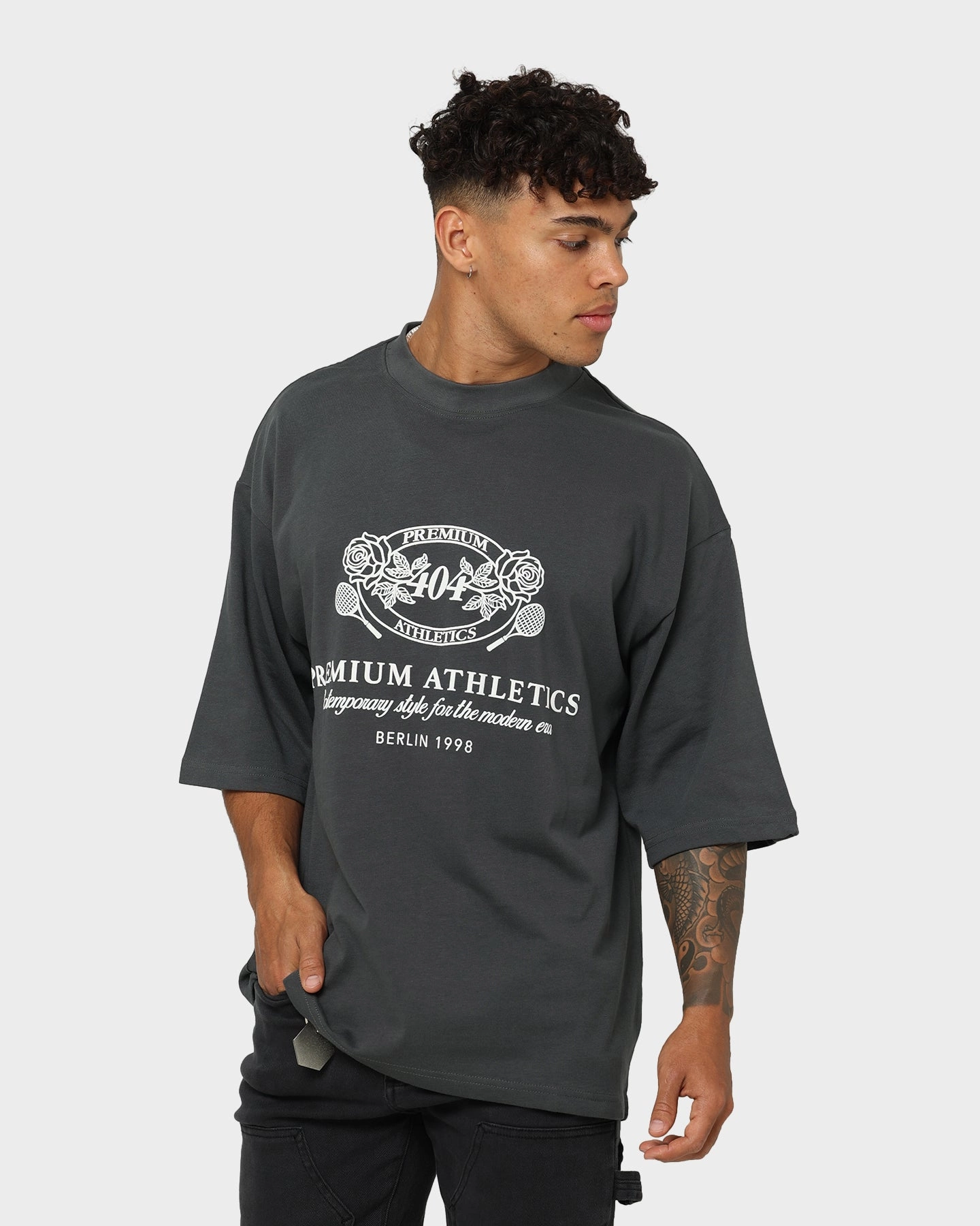 Quality Layer Trendy Tops 404 Premium Athletics Heritage T-Shirt Charcoal