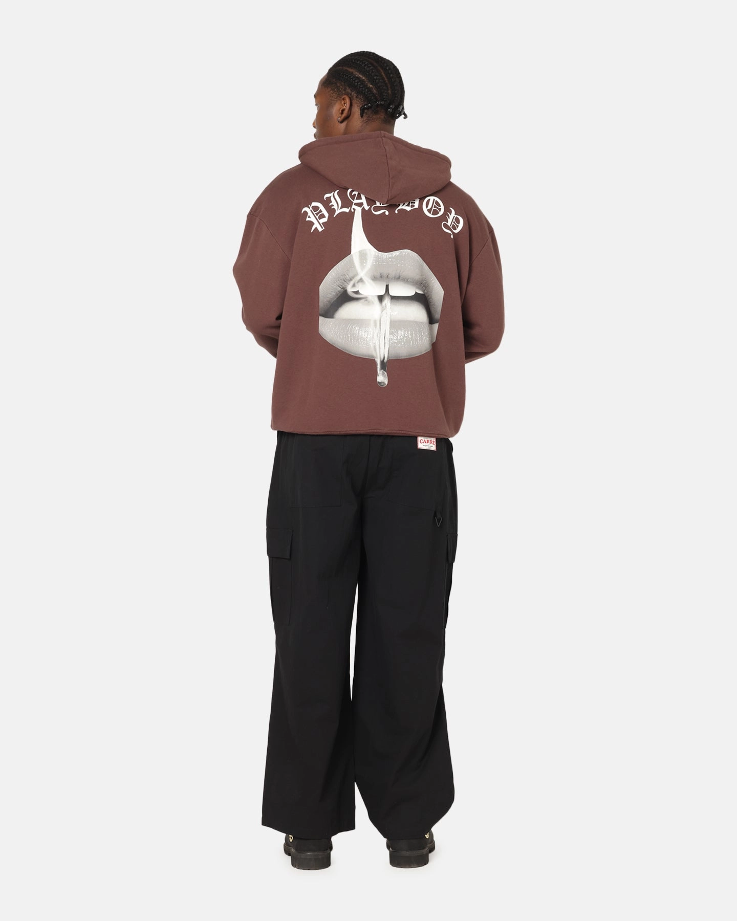 Gusseted Underarms Training Gear Playboy Gothic Mono Lips Hoodie Washed Brown