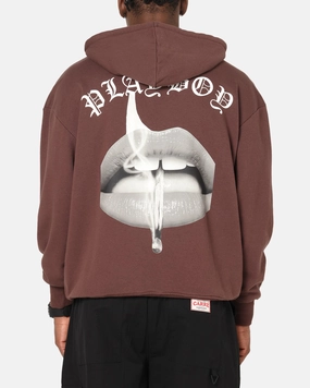 Playboy Gothic Mono Lips Hoodie Washed Brown Travel Light AntiStatic Treatment
