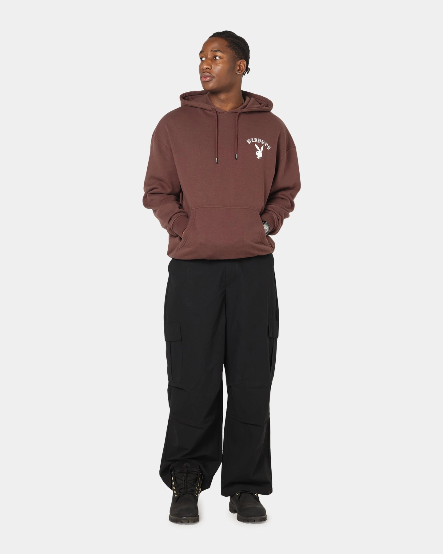Playboy Gothic Mono Lips Hoodie Washed Brown Outdoor Fit
