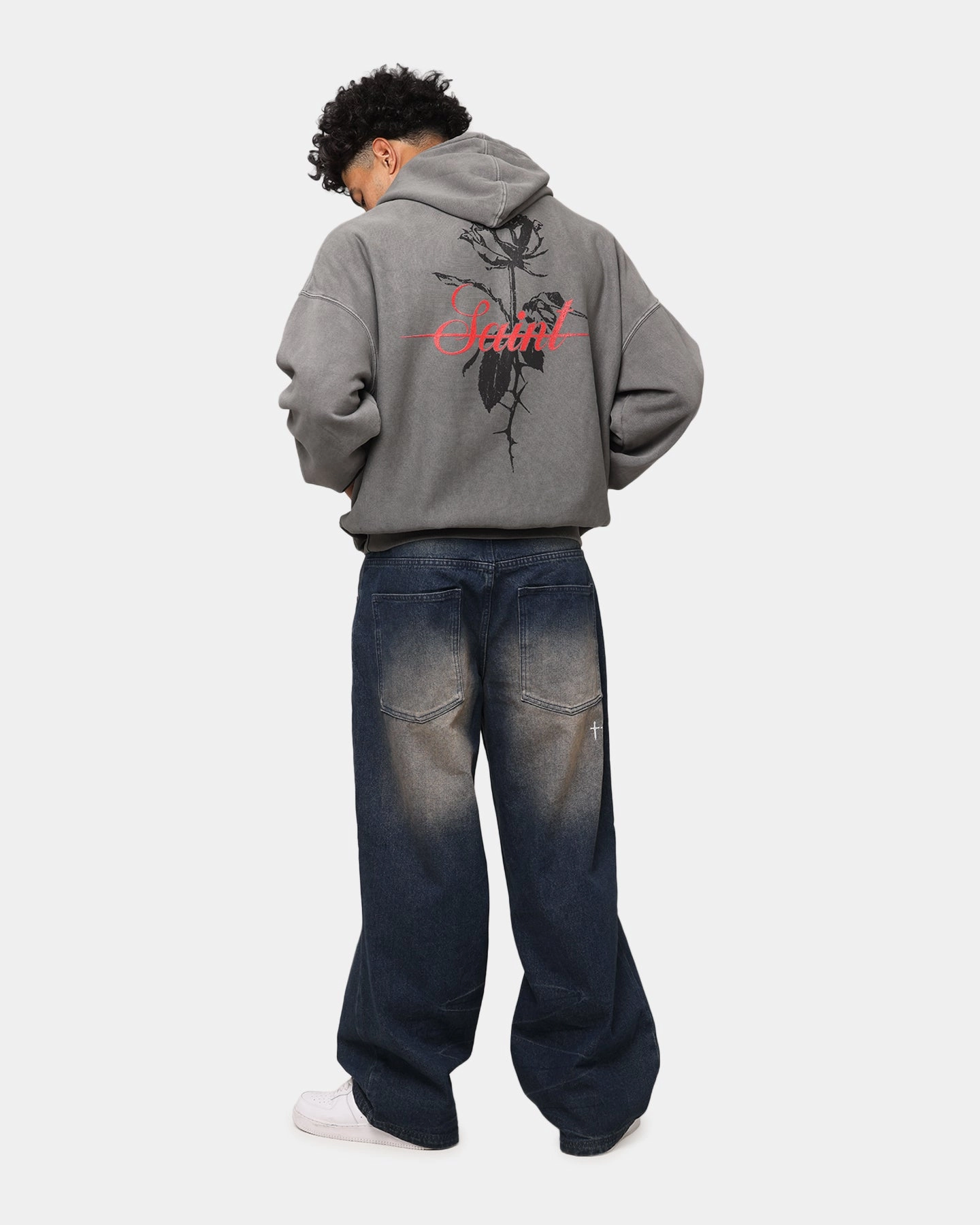 Saint Morta St Valentines Boxy Hoodie Washed Charcoal Rugged Comfort Perforated Underarm Vents