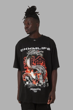 Longline Hemline Yoga flexibility DXXMLife Judgement Day Vintage Baggy T-Shirt Vintage Black