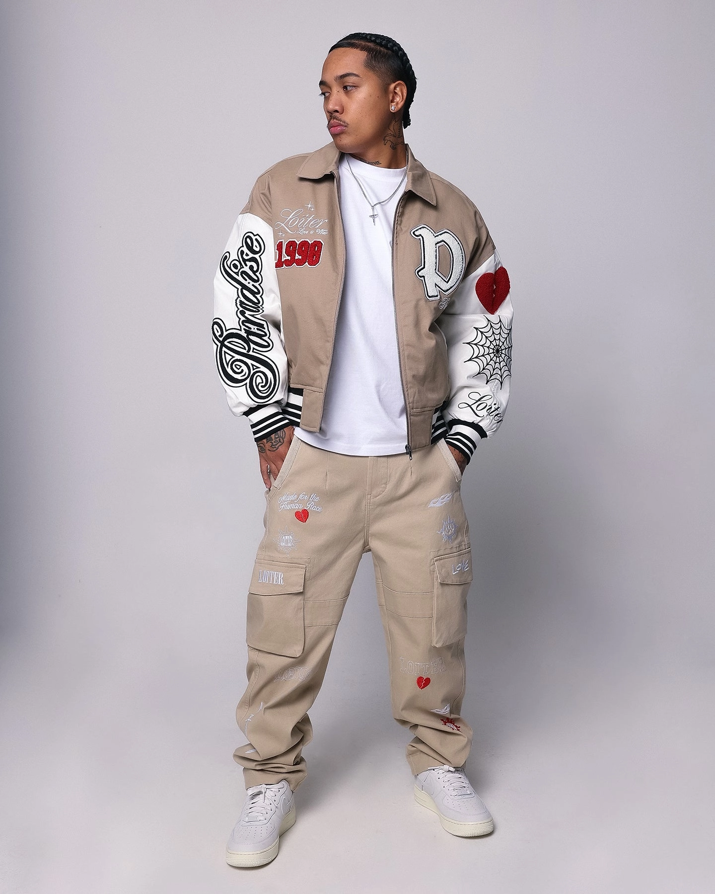 Reservation Thermoregulating Technology Loiter Paradise Varsity Jacket Tan