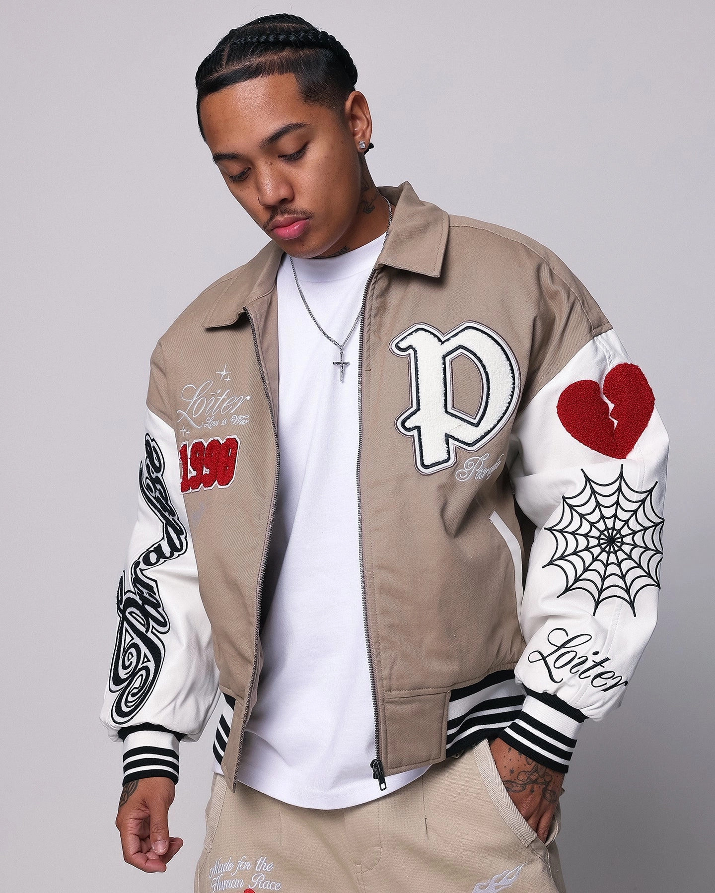Hiking Ready Stylish Insulation Loiter Paradise Varsity Jacket Tan