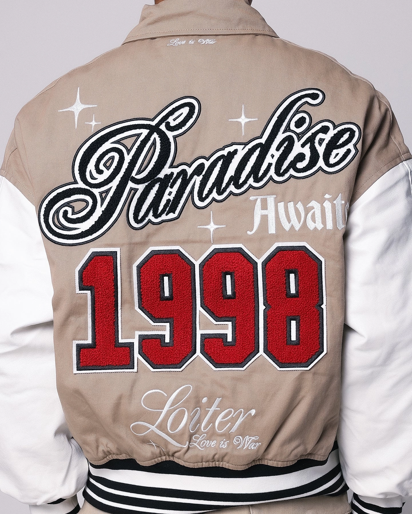 Loiter Paradise Varsity Jacket Tan Dispute Work Comfort