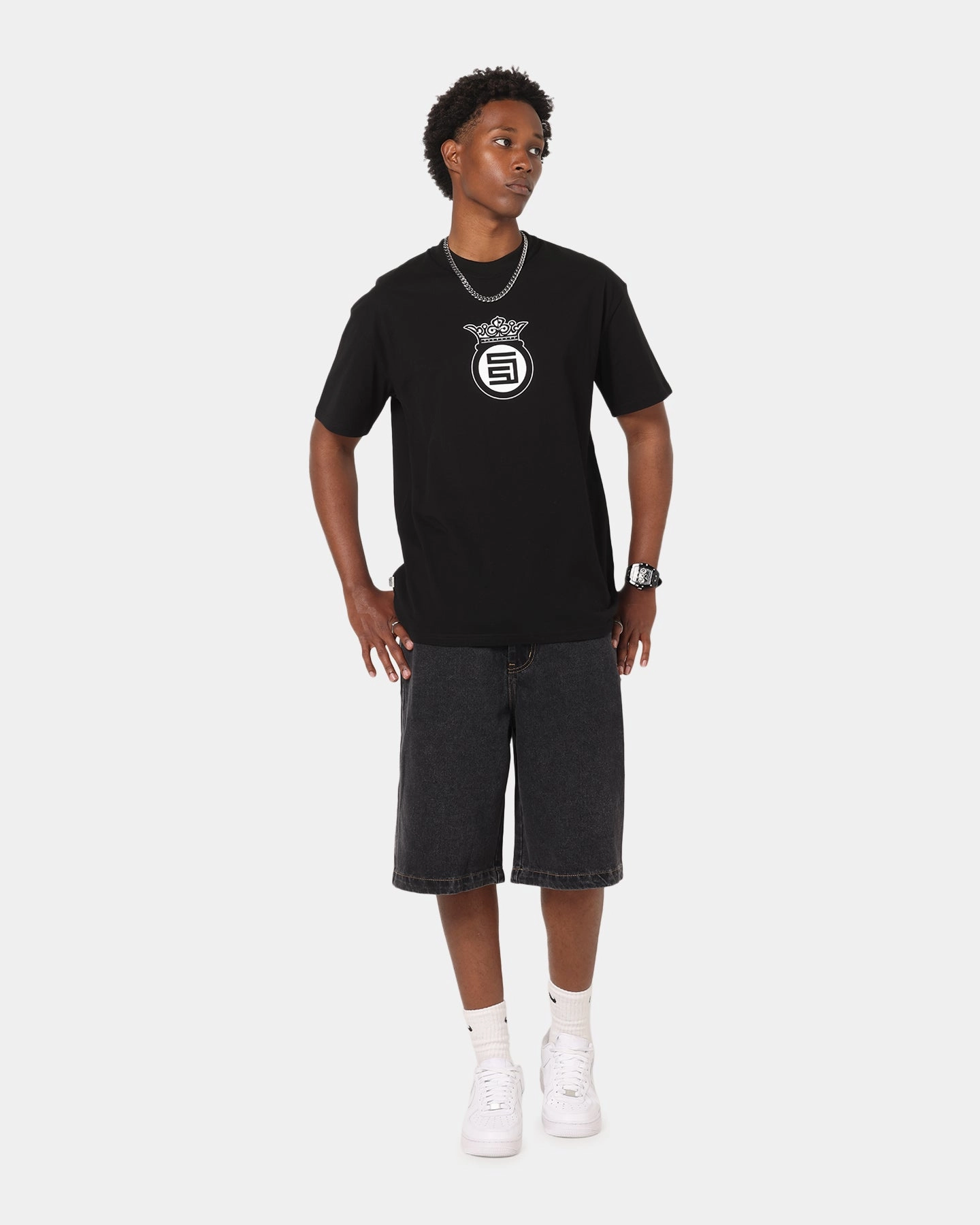 S Double Crown Dot T-Shirt Black Simple Comfort Wear Layerable Look