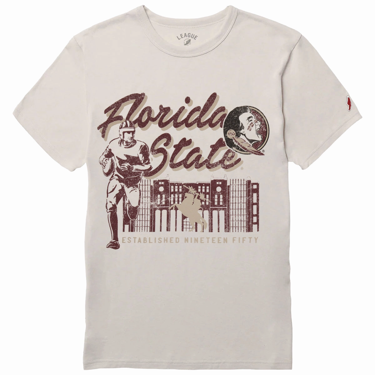 League Men's Florida State Doak Campbell Design Short Sleeve Tri-blend T-shirt - Heather Canvas Sporty essentials Biodegradable Textile