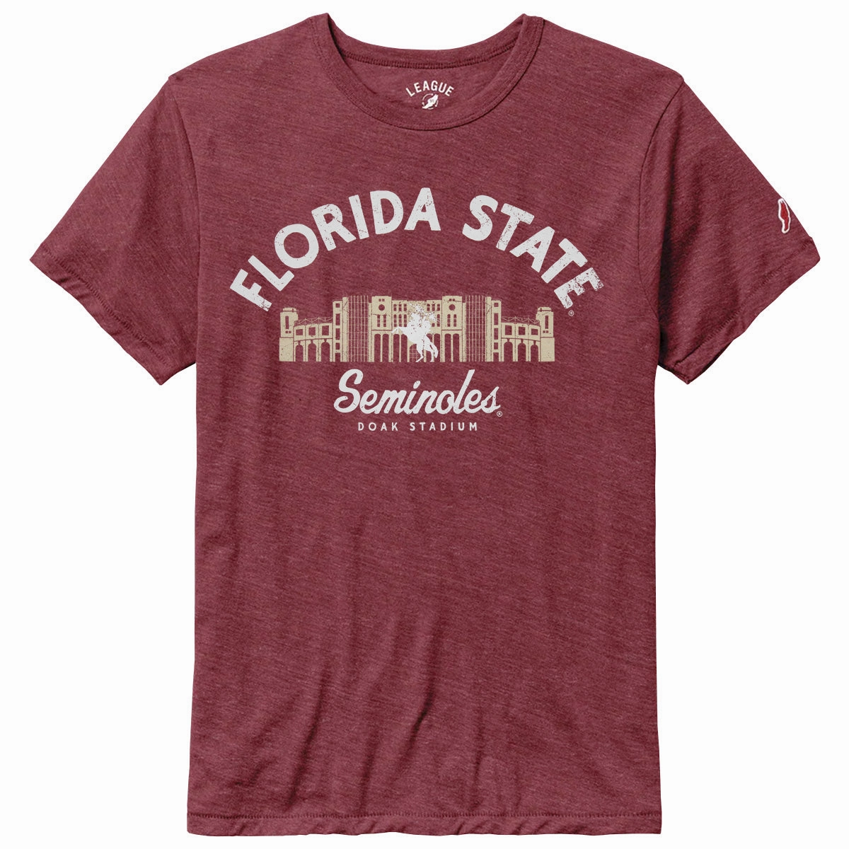 League Men's Florida State Seminoles Doak Campbell Design Short Sleeve Tri-blend T-shirt - Heathered Garnet Cozy Layers Movie Night