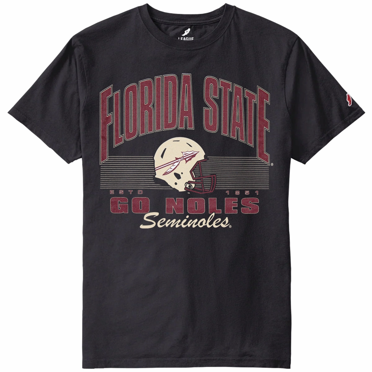 League Men's Florida State Seminoles Helmet Design Short Sleeve T-shirt - Black Urban Casual Look