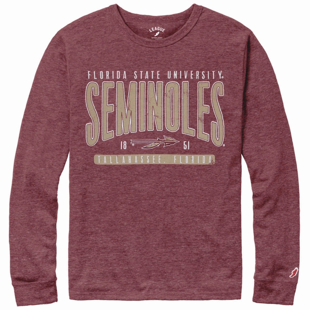 Practical Design League Men's Florida State Seminoles Spear Design Long Sleeve Tri-blend T-shirt - Heathered Garnet