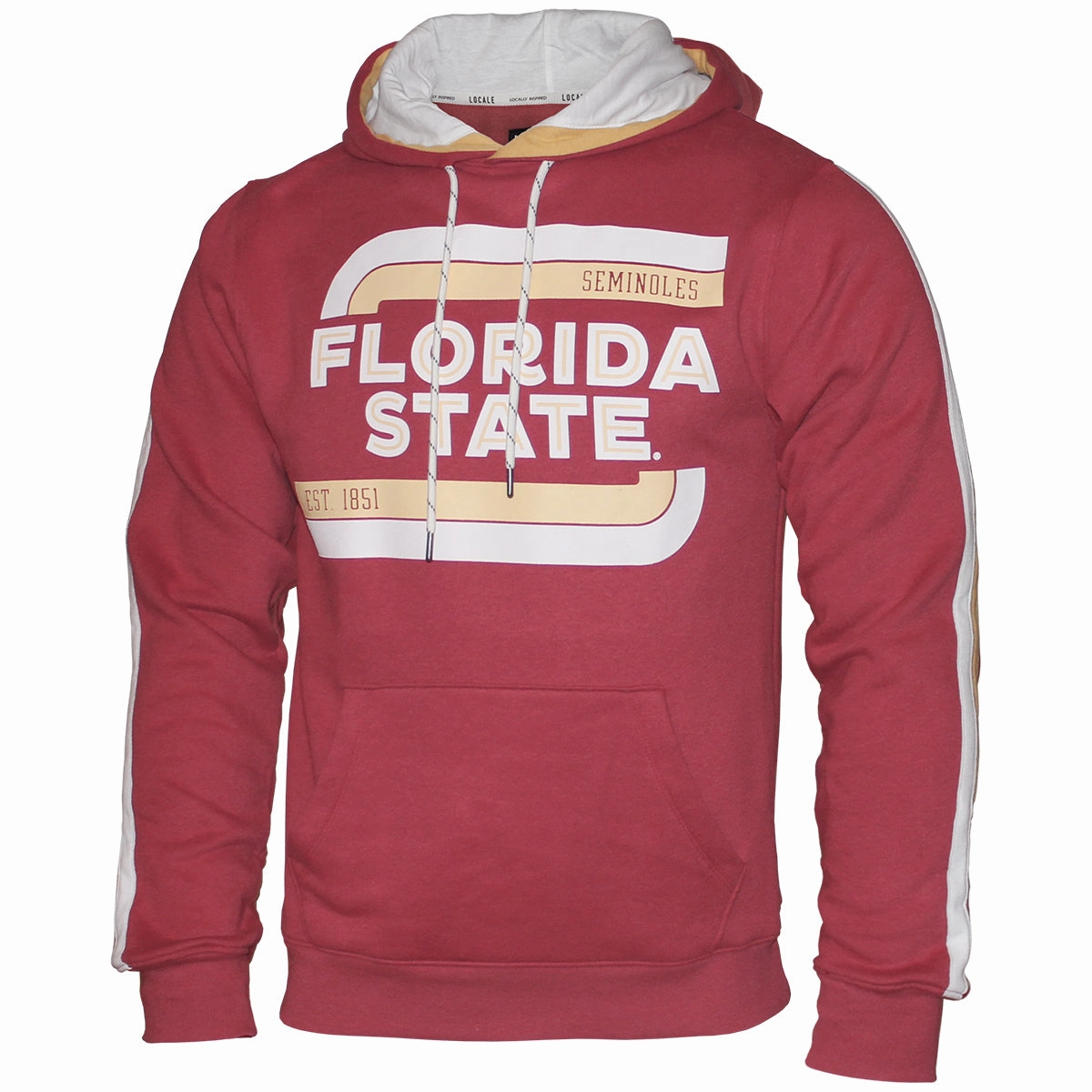 Recycled Polyester Mix League Men's Vault Florida State Seminoles Design Striped Sleeve Hood - Cardinal