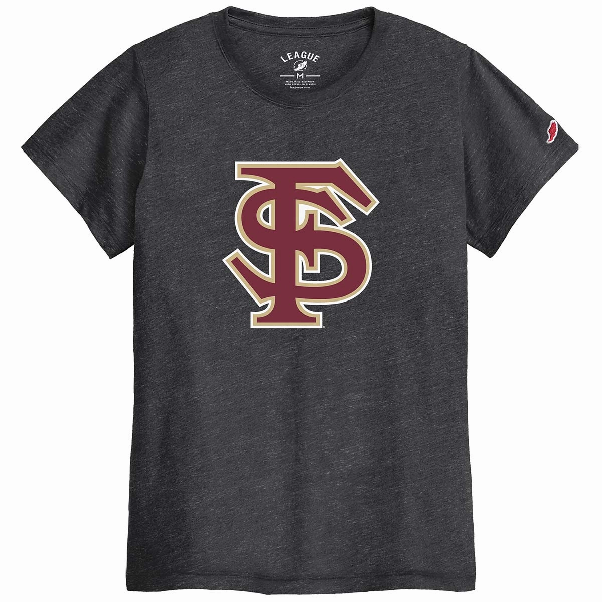 League Women's Interlocking FS Logo Short Sleeve Tri-blend T-shirt - Heather Black Ergonomic Cut Minimal Style Trend