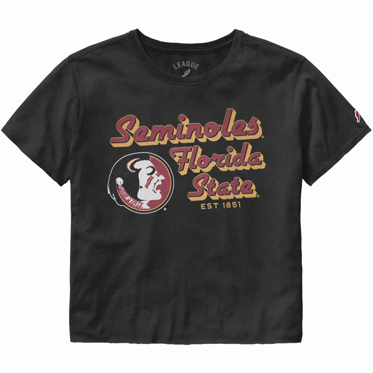 Breathable and Comfortable League Women's Vault Seminole Logo/Seminoles Florida State Design Short Sleeve Crop T-shirt - Black