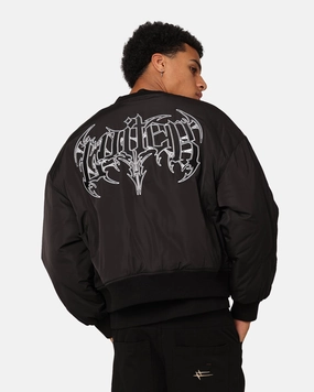Prayer Loiter Shadow Cropped Bomber Jacket Black