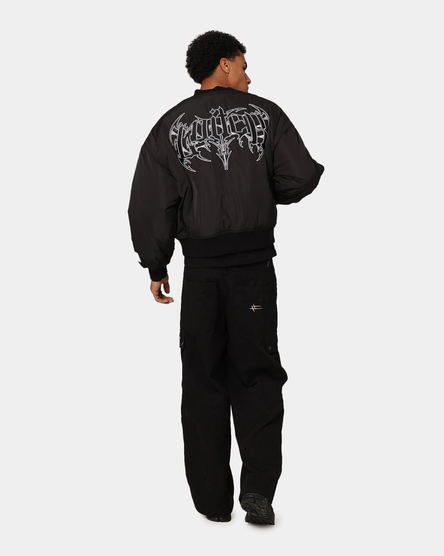 futuristic High-quality Loiter Shadow Cropped Bomber Jacket Black