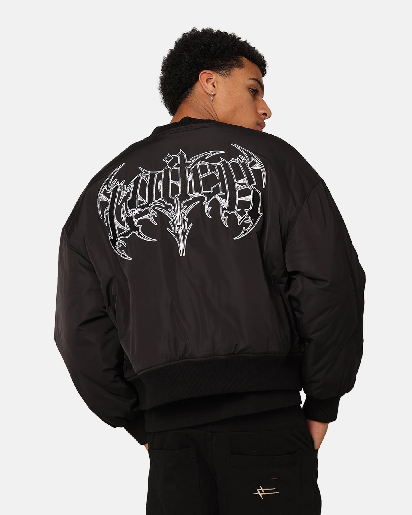 Prayer Loiter Shadow Cropped Bomber Jacket Black