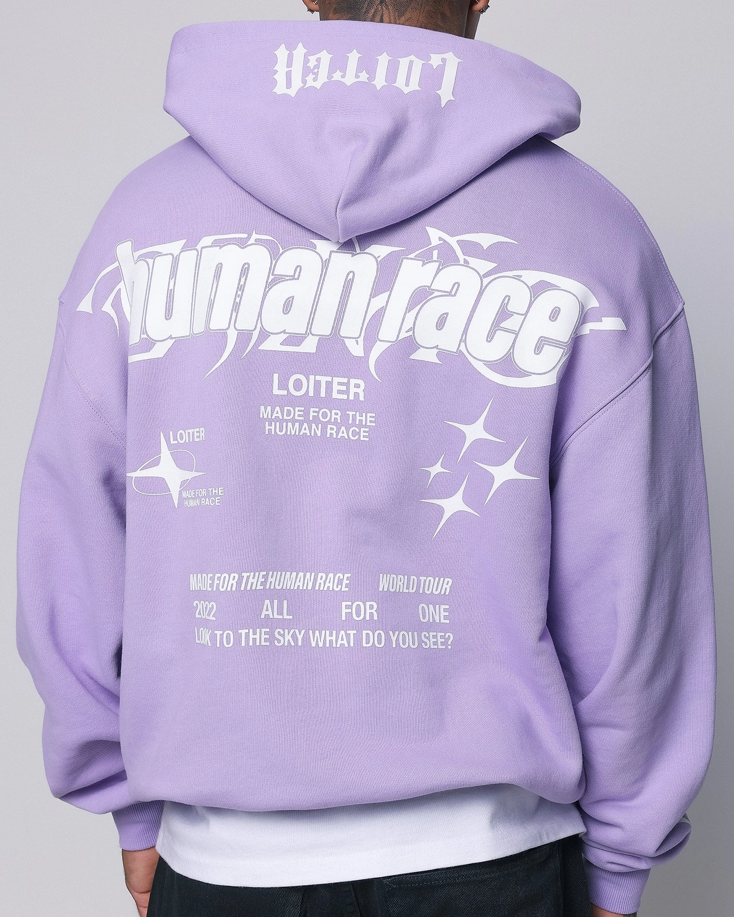 Casual Style Loiter Rave Zip Hoodie Lilac