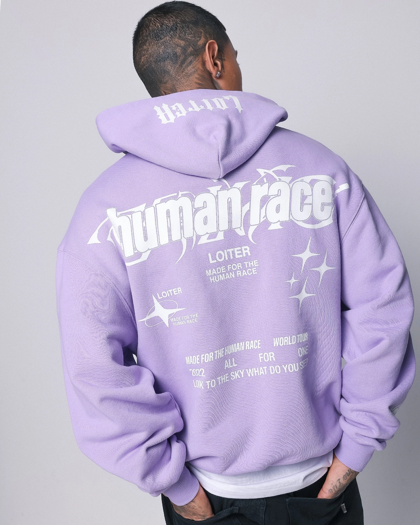 Oversized Fit Loiter Rave Zip Hoodie Lilac