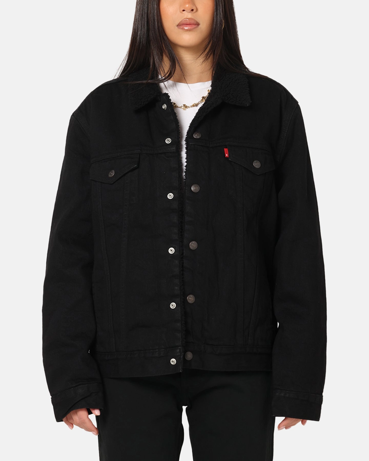Comfortable-fit spring outfit Levi Strauss And Co Relaxed Fit Sherpa Trucker Jacket Black