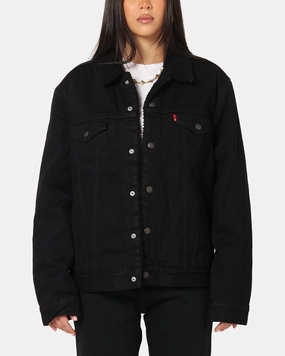 Comfortable-fit spring outfit Levi Strauss And Co Relaxed Fit Sherpa Trucker Jacket Black