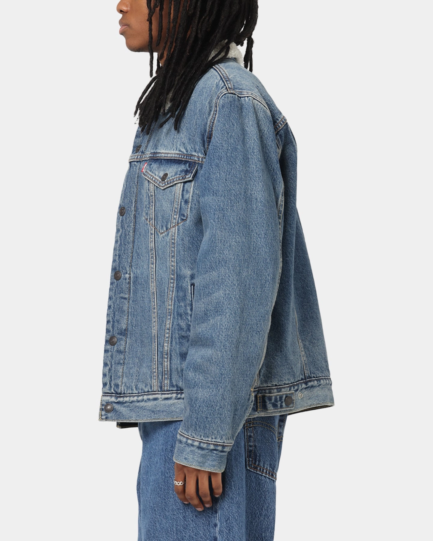 Flexible Quilted Panels Street Ready Levi Strauss And Co Relaxed Fit Sherpa Trucker Jacket Blue